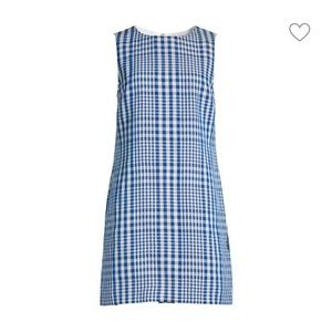 Theory Linen Blend Plaid / Gingham Blue & White Shift Dress Size 0 XS
